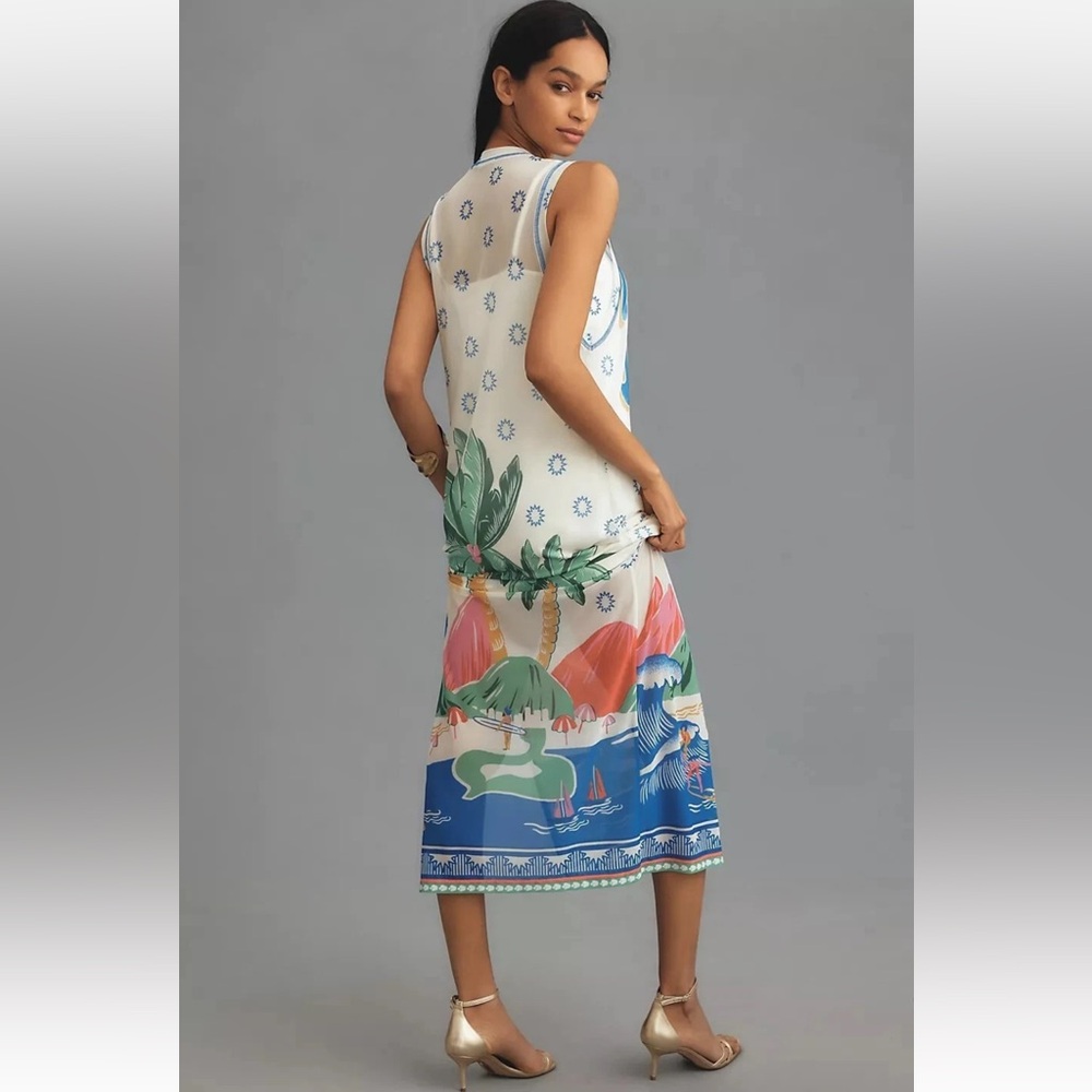 Farm Rio Rio De Janeiro Graphic Mesh Midi Dress Multicolor NWT Size XS - Picture 11 of 11